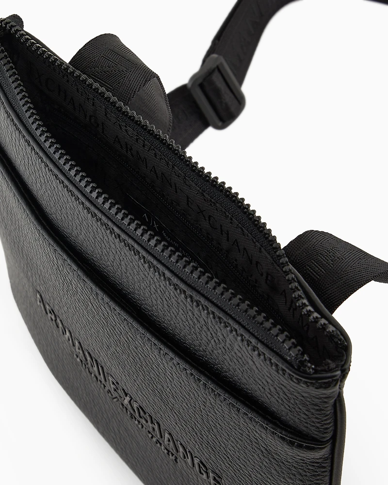 Flat shoulder bag with logo