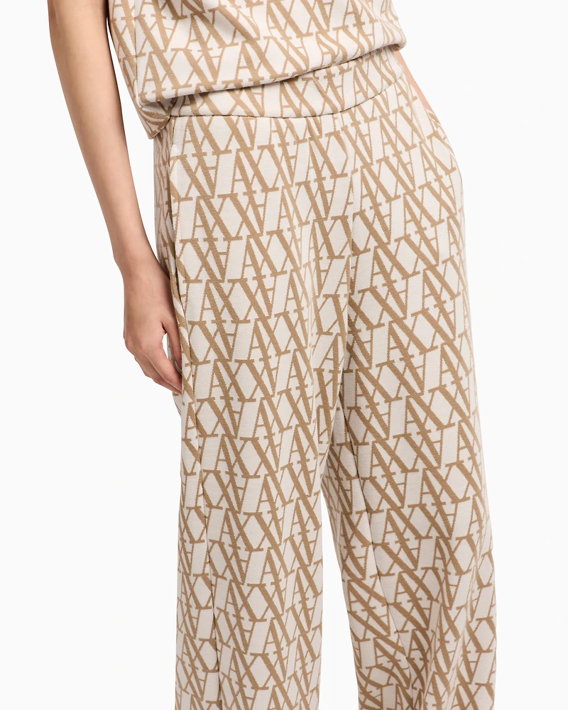 Wide-leg jacquard trousers with allover logo