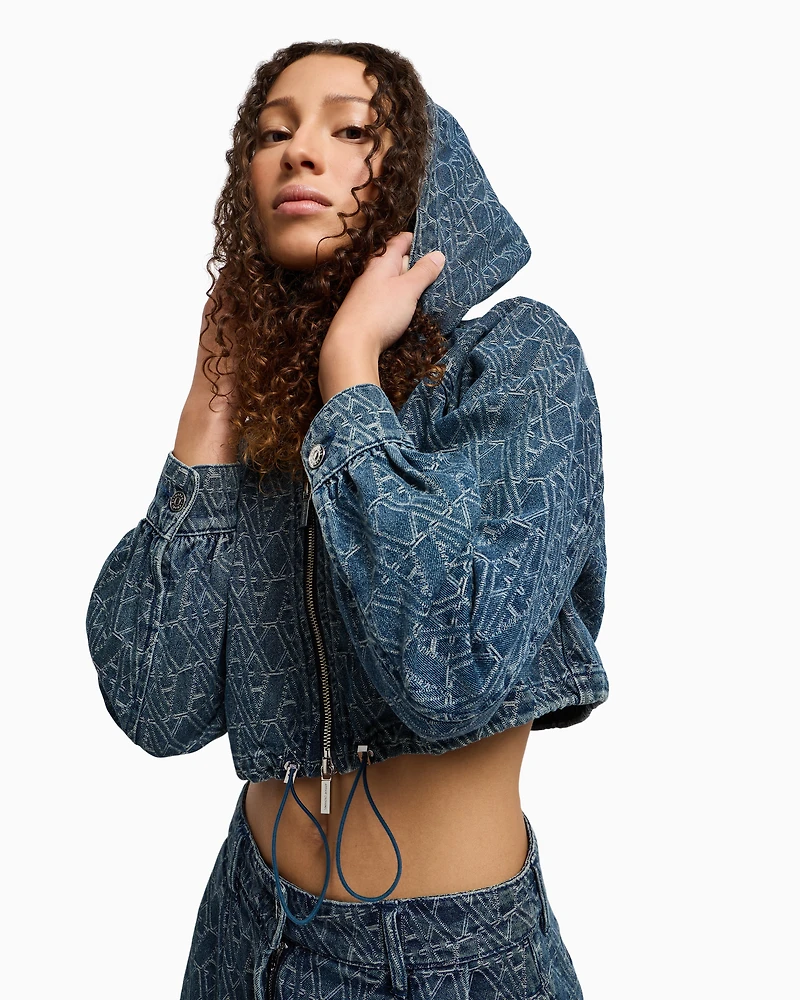 Short denim blouson with allover ASV logo