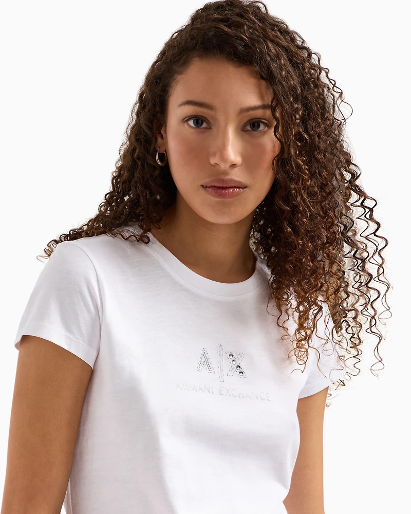 Slim fit T-shirt with logo and rhinestones