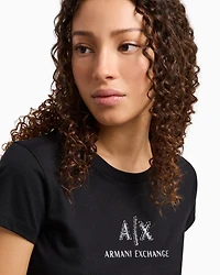 Slim fit T-shirt with logo and rhinestones