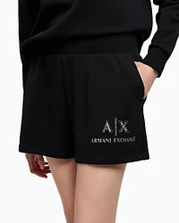 Sweatshirt shorts with logo and rhinestones