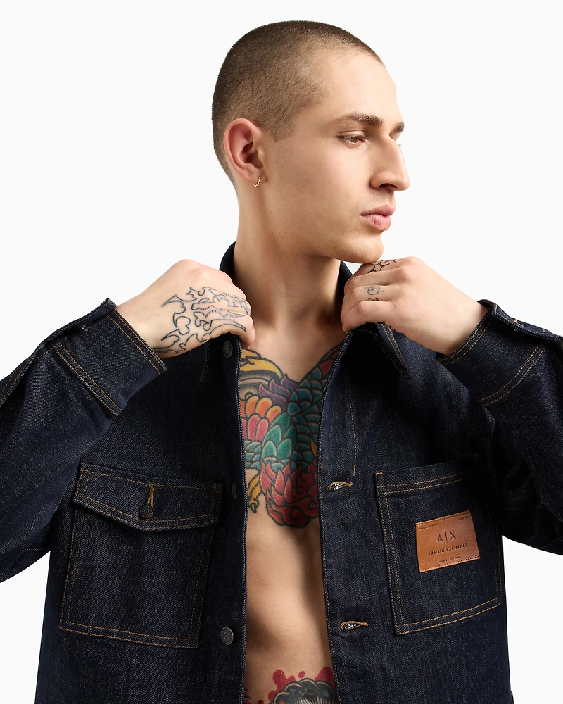 Denim jacket with logo patch