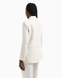 Double-breasted jacket fabric with allover logo