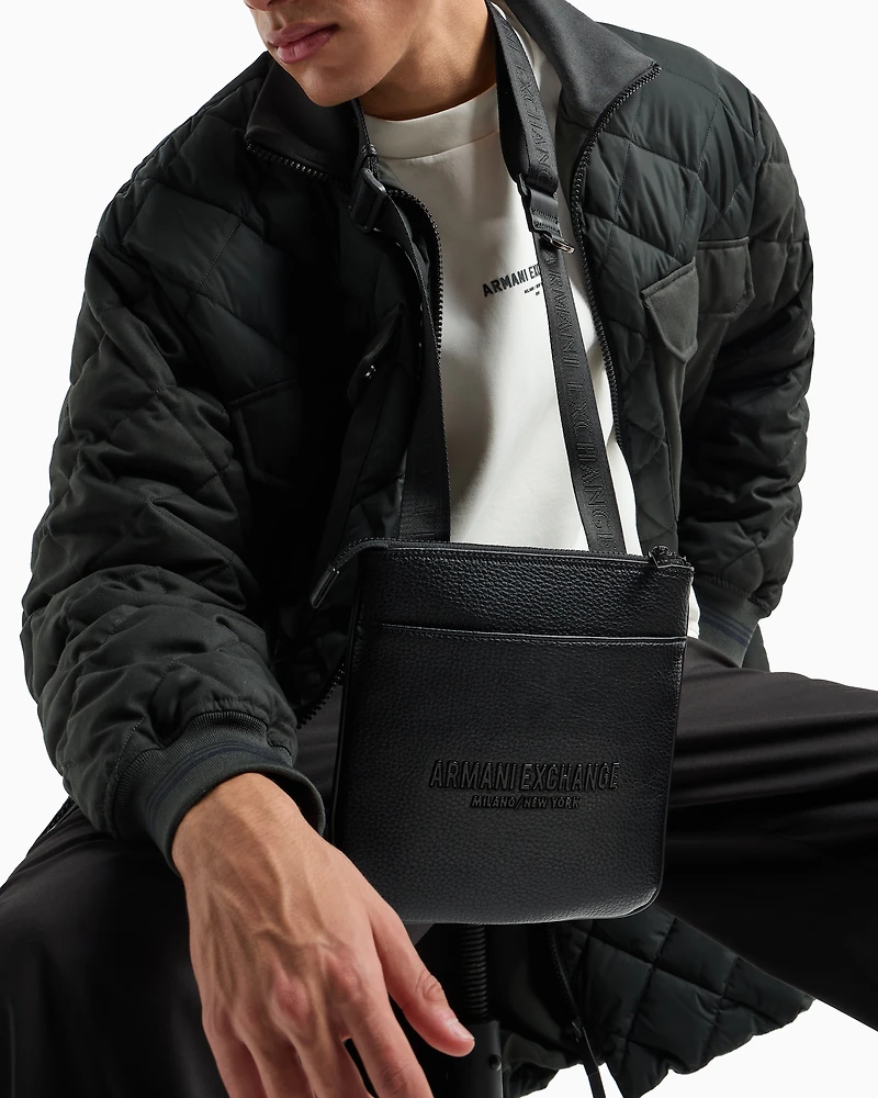 Flat shoulder bag with logo