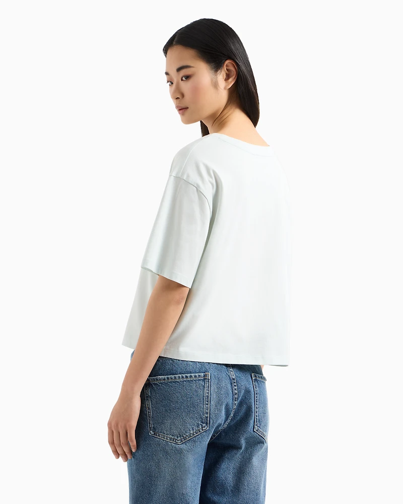 Cropped T-shirt with rhinestone logo