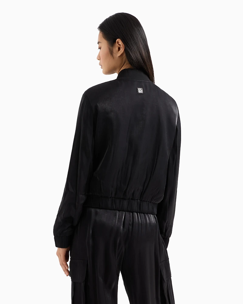 Bomber jacket glitter satin fabric