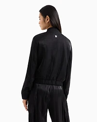 Bomber jacket glitter satin fabric