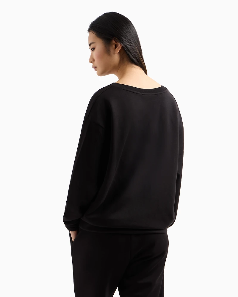 V-neck sweatshirt with rhinestone logo