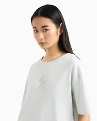 Cropped T-shirt with rhinestone logo