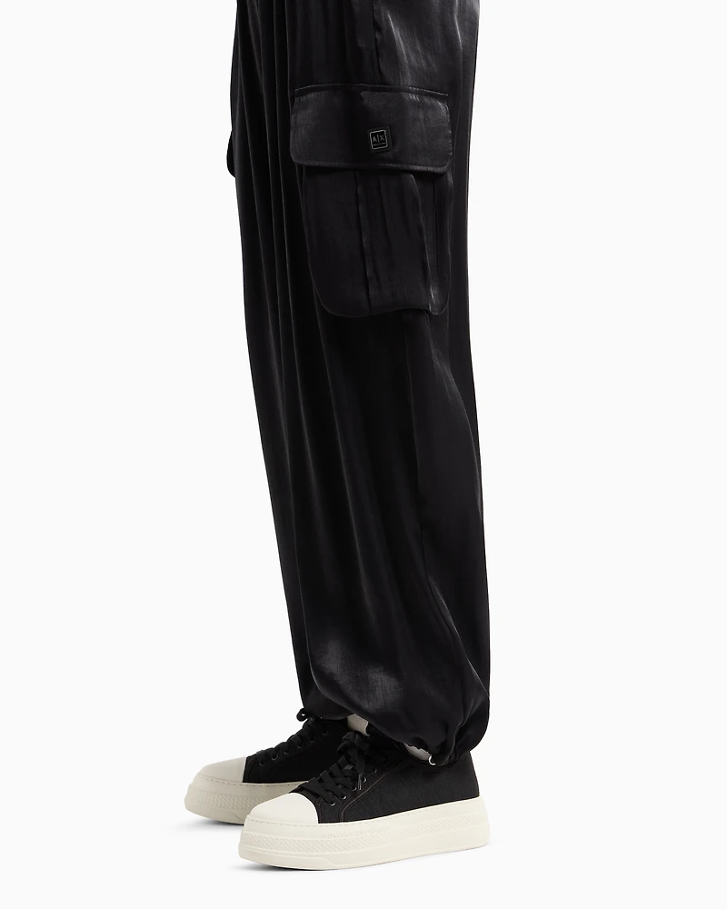 Cargo pants glitter satin fabric