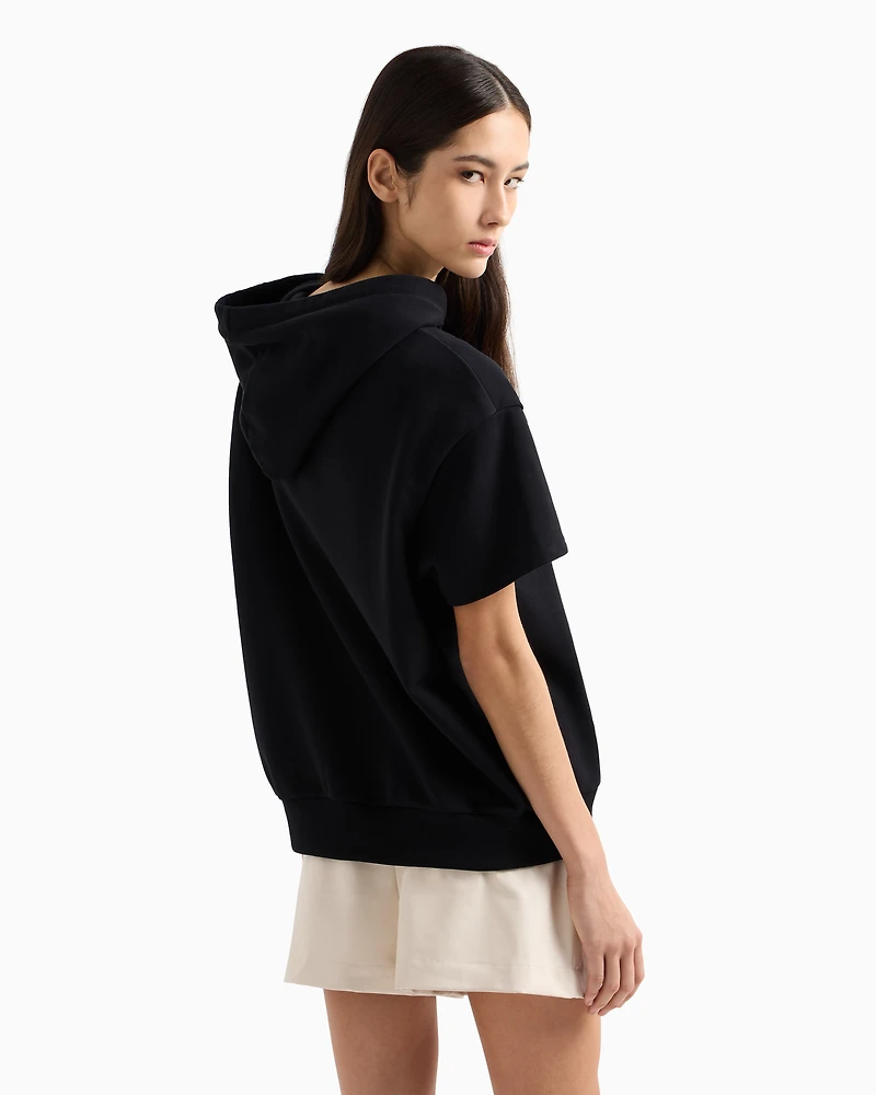 Short-sleeved sweatshirt with logo and rhinestones