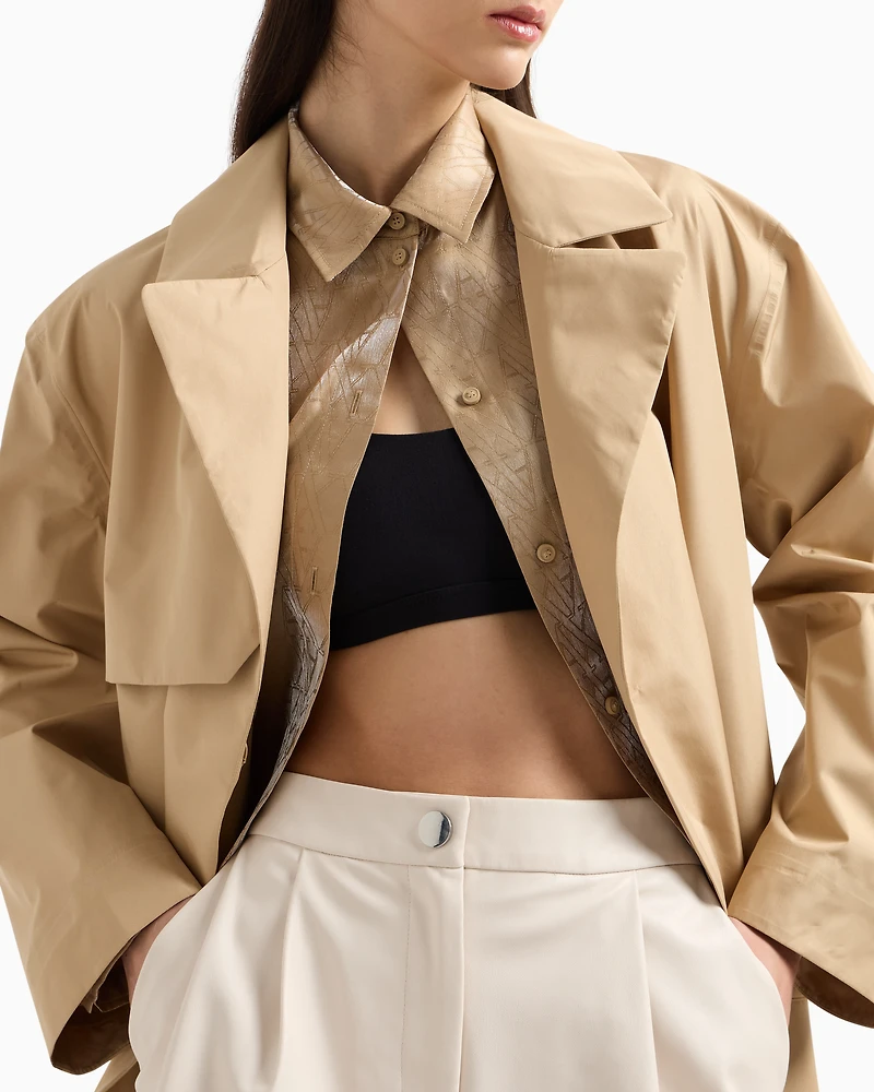 Trench coat with belt shiny fabric