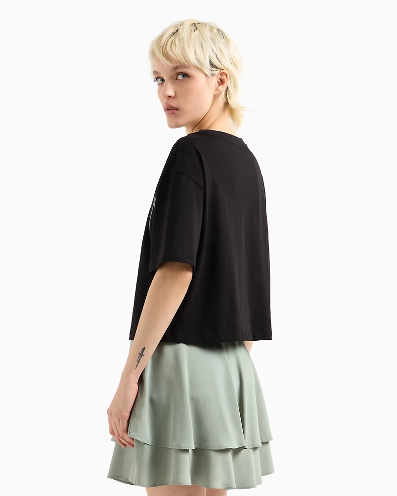 Cropped T-shirt with optical effect logo