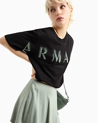 Cropped T-shirt with optical effect logo