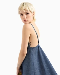 Cotton chambray pleated dress