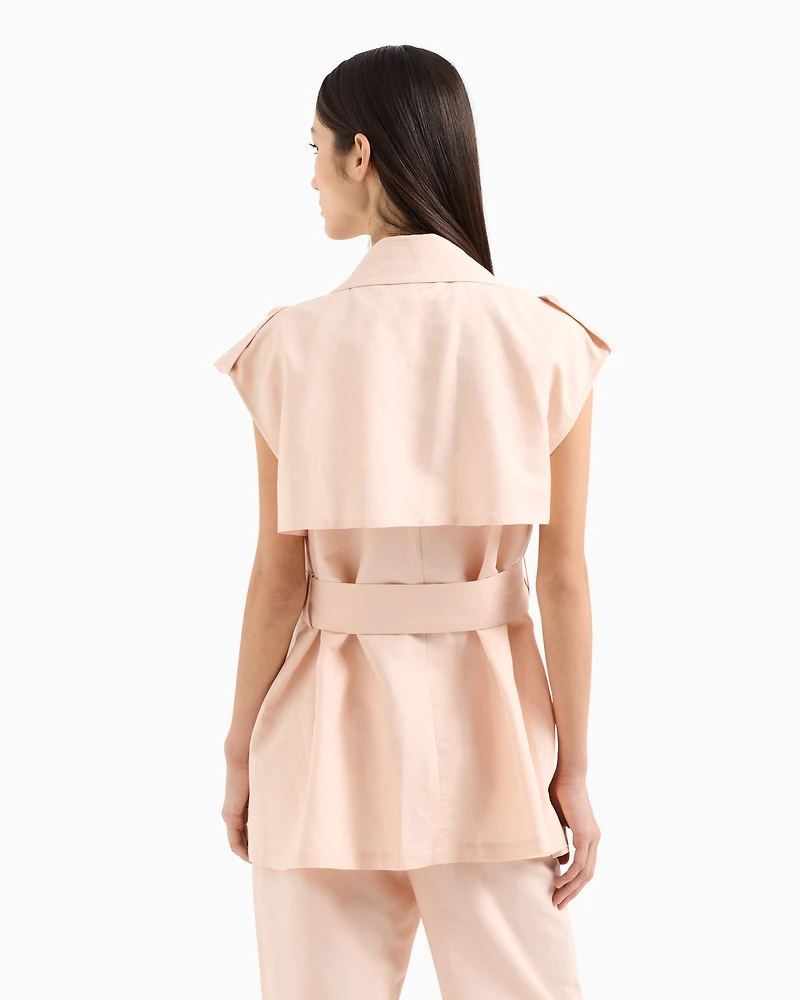 Double-breasted waistcoat with belt linen blend