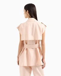Double-breasted waistcoat with belt linen blend