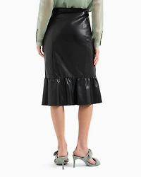 ASV Faux Leather Midi Skirt with Ruffle