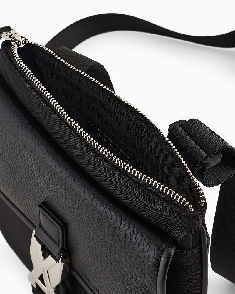 Flat shoulder bag with logo