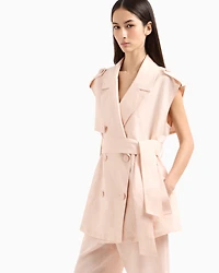Double-breasted waistcoat with belt linen blend