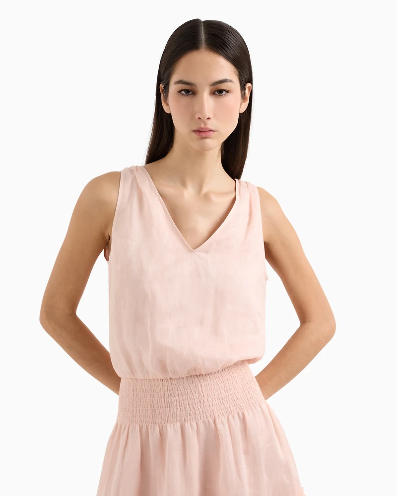 Short ramie ruffled dress