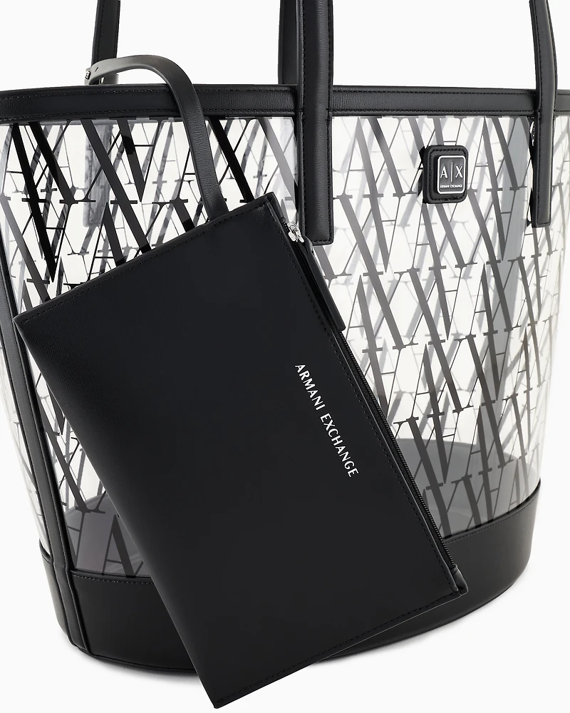 Transparent shopper bag with allover logo