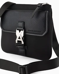 Flat shoulder bag with logo