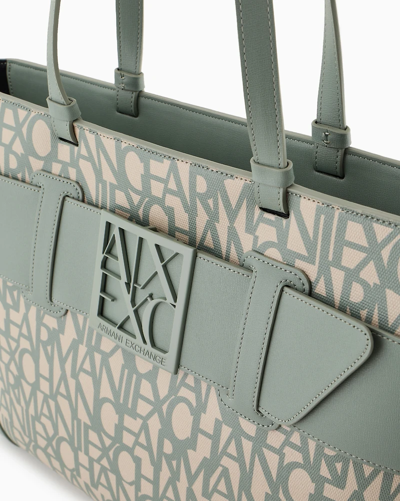 Shopper bag with allover contrasting logo