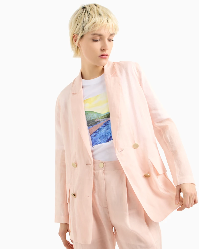 Double-breasted jacket cotton ramie