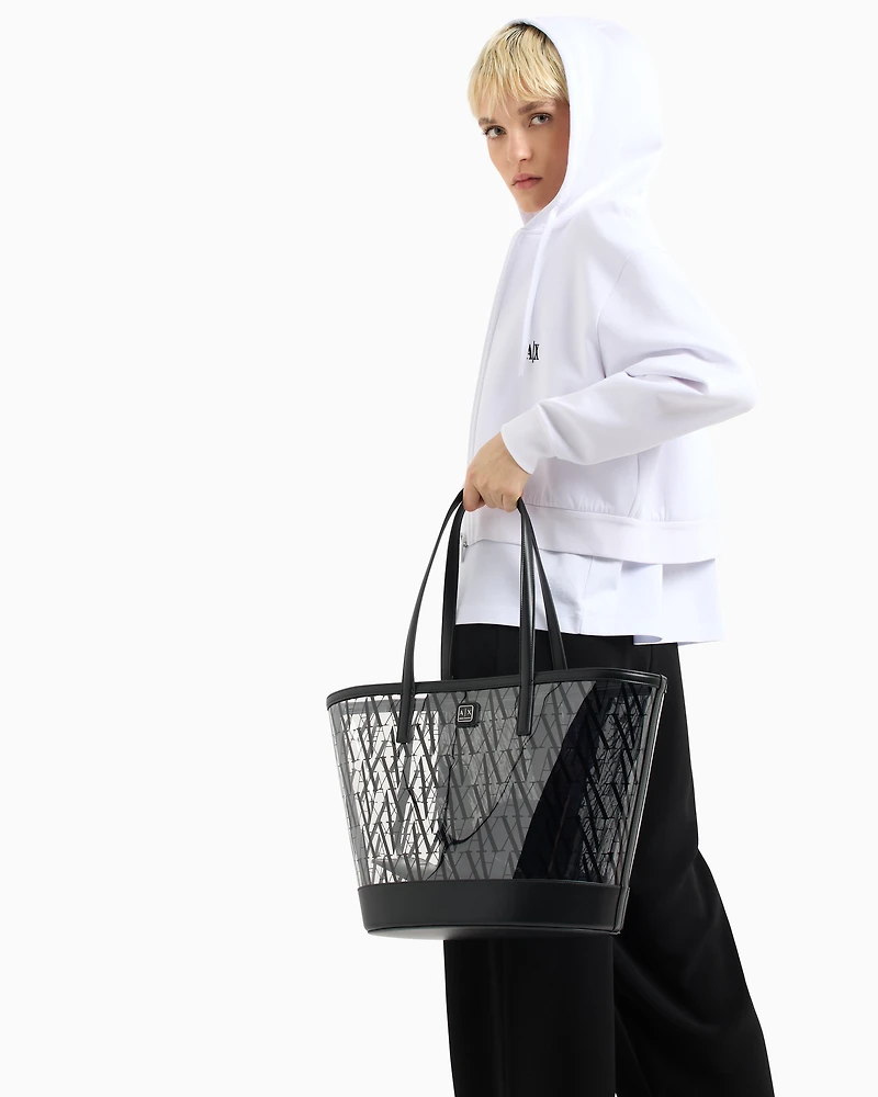 Transparent shopper bag with allover logo