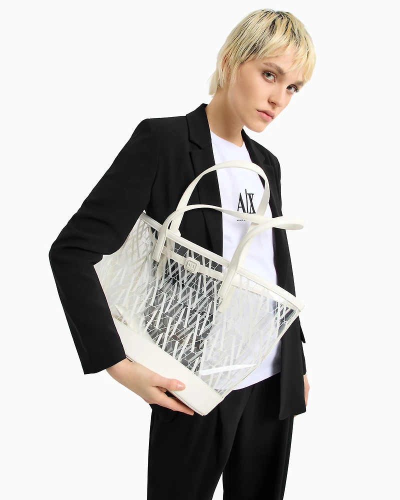 Transparent shopper bag with allover logo