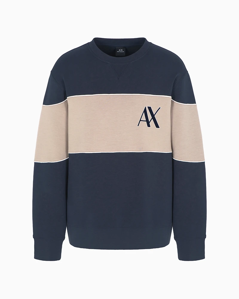 Crewneck sweatshirt stretch cotton blend with contrasting band