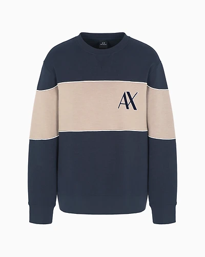 Crewneck sweatshirt stretch cotton blend with contrasting band