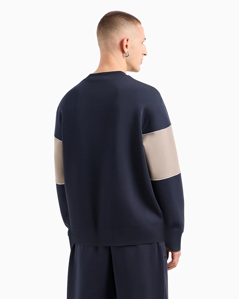 Crewneck sweatshirt stretch cotton blend with contrasting band