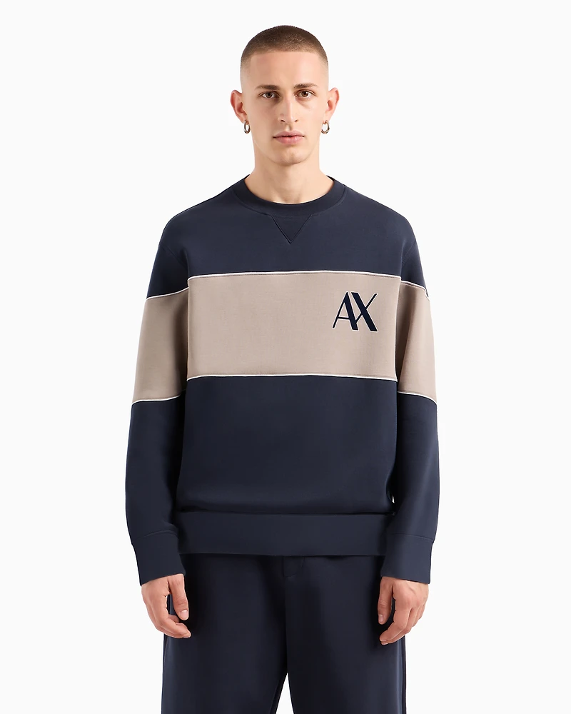 Crewneck sweatshirt stretch cotton blend with contrasting band