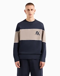 Crewneck sweatshirt stretch cotton blend with contrasting band