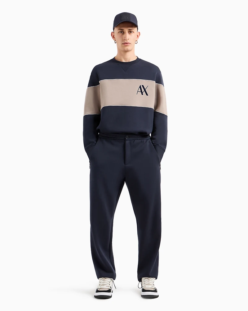Crewneck sweatshirt stretch cotton blend with contrasting band