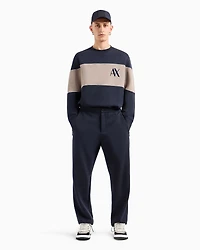 Crewneck sweatshirt stretch cotton blend with contrasting band