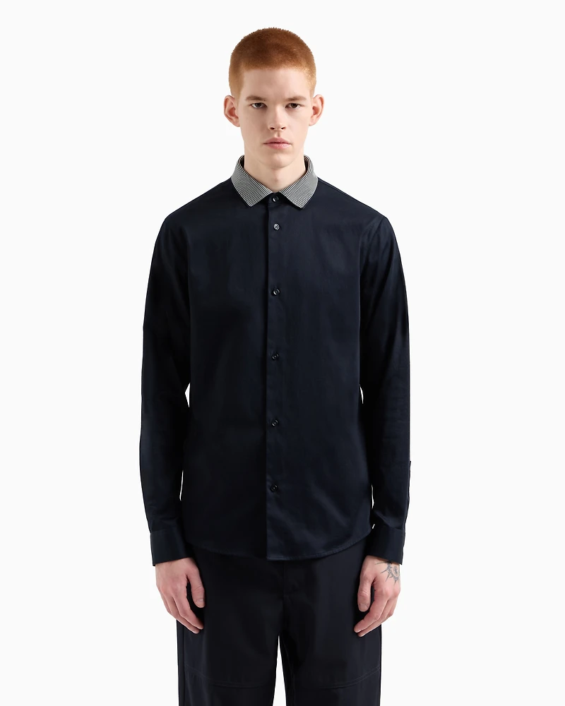 Slim fit stretch cotton shirt with contrasting collar