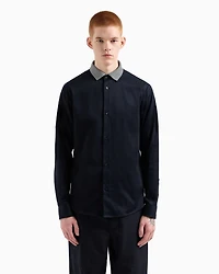 Slim fit stretch cotton shirt with contrasting collar