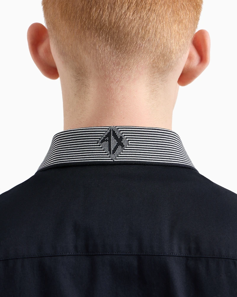 Slim fit stretch cotton shirt with contrasting collar