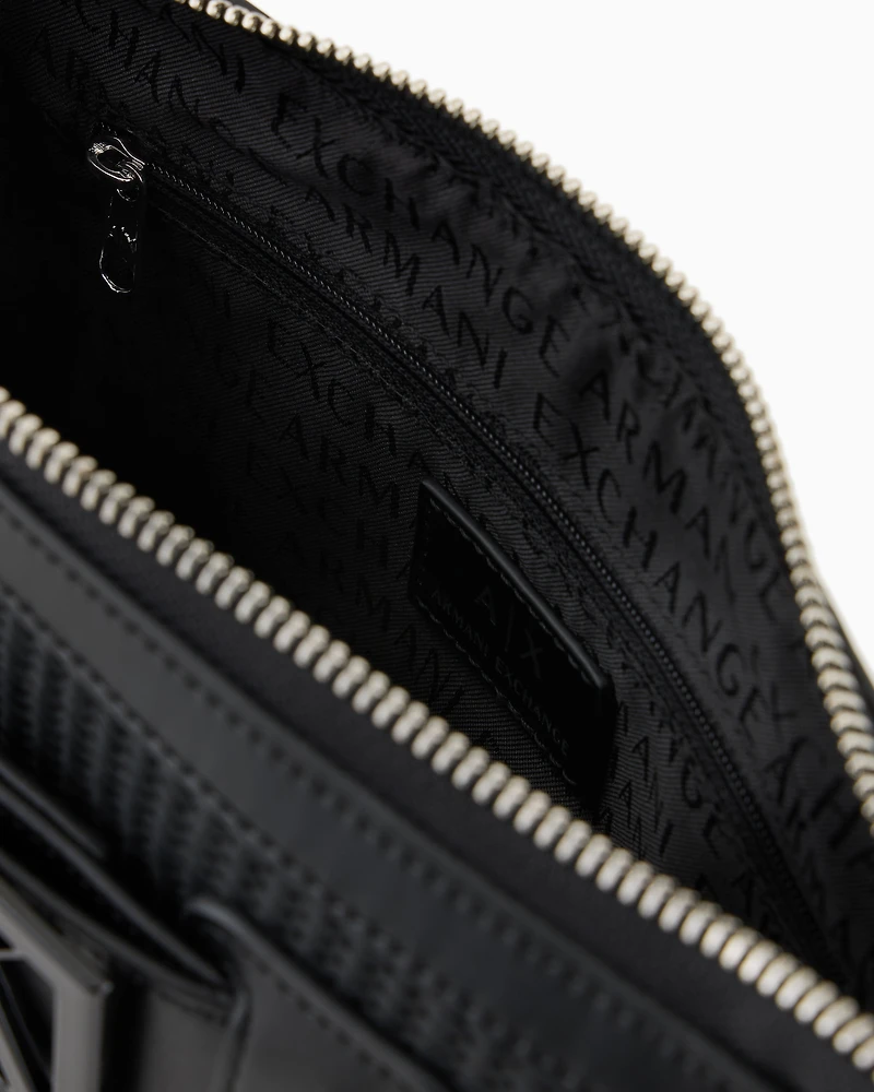 Woven fabric shoulder bag with logo
