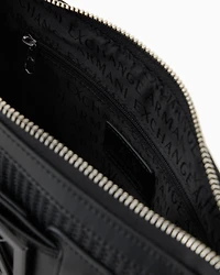 Woven fabric shoulder bag with logo