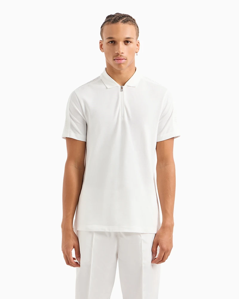 Regular fit cotton zip polo with logo bands