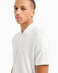 Regular fit cotton zip polo with logo bands