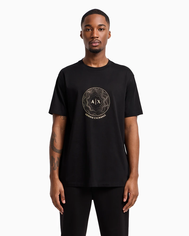 Regular fit T-shirt with golden rhinestones