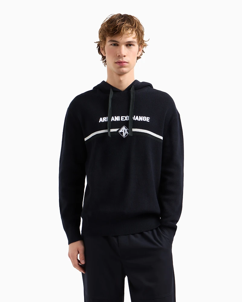 Cotton hoodie with central logo