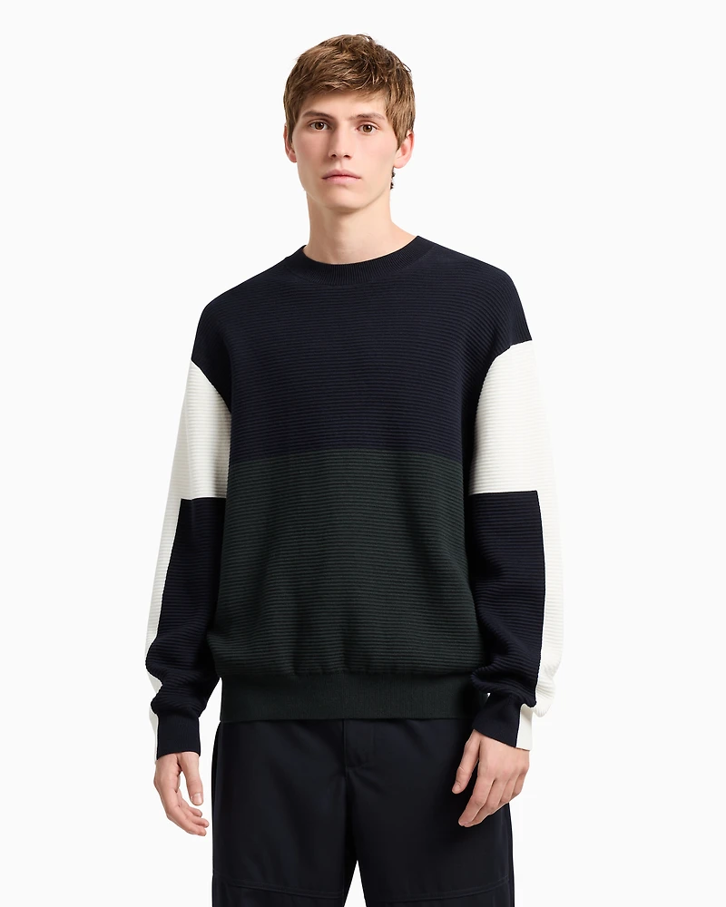 Color block ribbed crew neck sweater