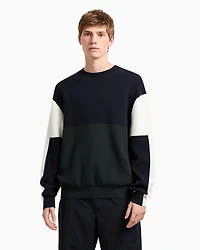 Color block ribbed crew neck sweater